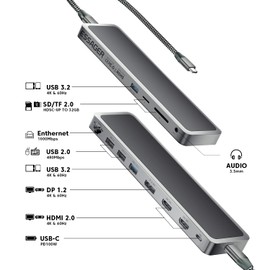 ESSAGER 12 in 1 USB-C Laptop Docking Station, Triple Display Type C Adapter, MacBook & Windows Compatible (2 HDMI, DP, PD 3.0, SD, TF, Ethernet, 4 USB, 3.5mm)