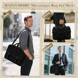 RAINSMORE Messenger Bag for Men 16 Inch Laptop Bag Vintage Leather Waterproof Laptop Briefcases Large Computer Bags Retro Satchel Shoulder Bag for Work，Business，Office，College