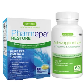 Igennus Healthcare Nutrition Igennus Pharmepa Restore + Ashwagandha+ L-Theanine & Magnesium Bundle, 1000mg Pure EPA Omega-3 Fish Oil + 600mg KSM-66 Ashwagandha Adaptogen Complex with Zinc & B Vitamins, Mood & Stress Support