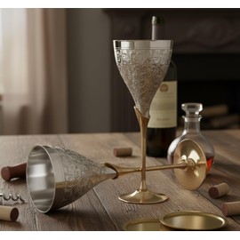 Stonkraft Engraved Pure Brass Premium Goblet Champagne Flutes Coupes Wine Glass Set Standard Silver