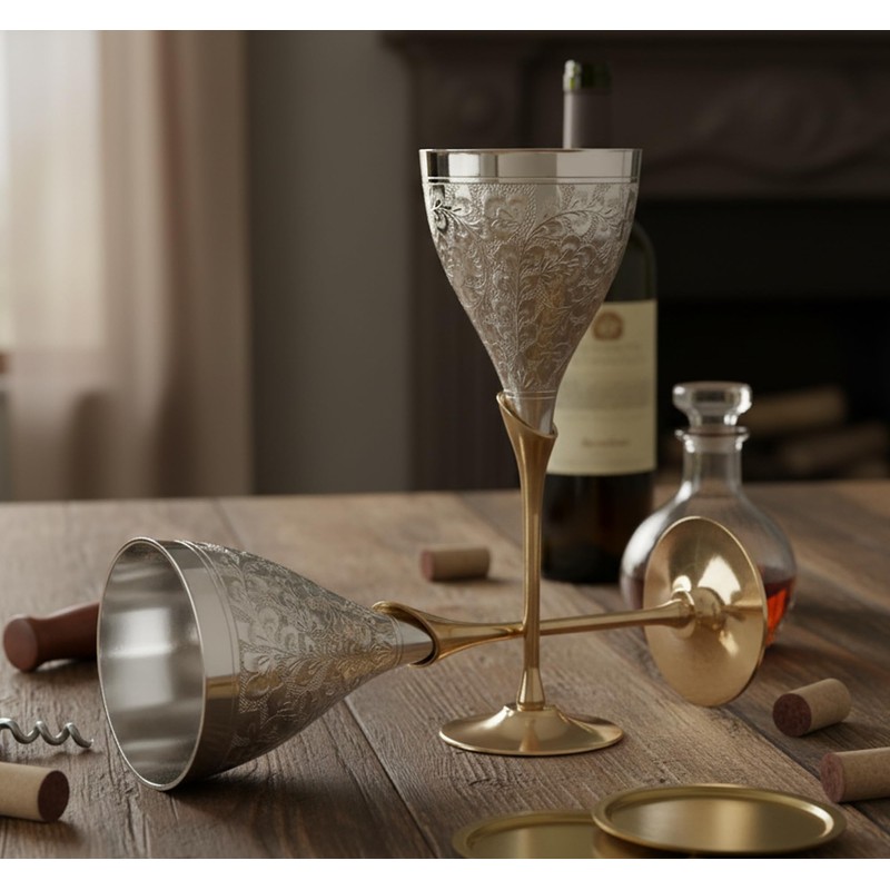 Stonkraft Engraved Pure Brass Premium Goblet Champagne Flutes Coupes Wine