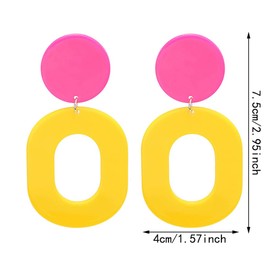 DIYANMMY Retro Simple Acrylic Geometric Square Hollow Earrings for Women White Statement Drop Earring (PINK YELLOW)
