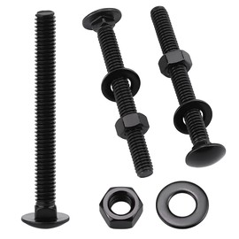 6 Sets 3/8-16 x 4-1/2" Carriage Bolts and Nuts & Flat Washers, 304 Stainless Steel 18-8, Black Coated, Heavy Duty Bolts for Home & Machinery Assembly & Repair, Automobile, by RoyceMart