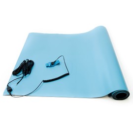 Bertech ESD High Temperature Mat Kit, 3 Feet Wide x 4 Feet Long x 0.08 Inches Thick, Blue, Includes a Wrist Strap and Grounding Cord, RoHS and REACH Compliant (Assembled in USA)