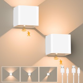 GuKKK GuKKK Wandlampe Innen mit Bewegungsmelder, 2 Stck Akku Wandleuchte, 3000K Warmwei? LED Wandbeleuchtung, Innen Kabellose Wandlampe mit Schalter, Einstellbar Abstrahlwinkel Wandbeleuchtung, fr Treppe