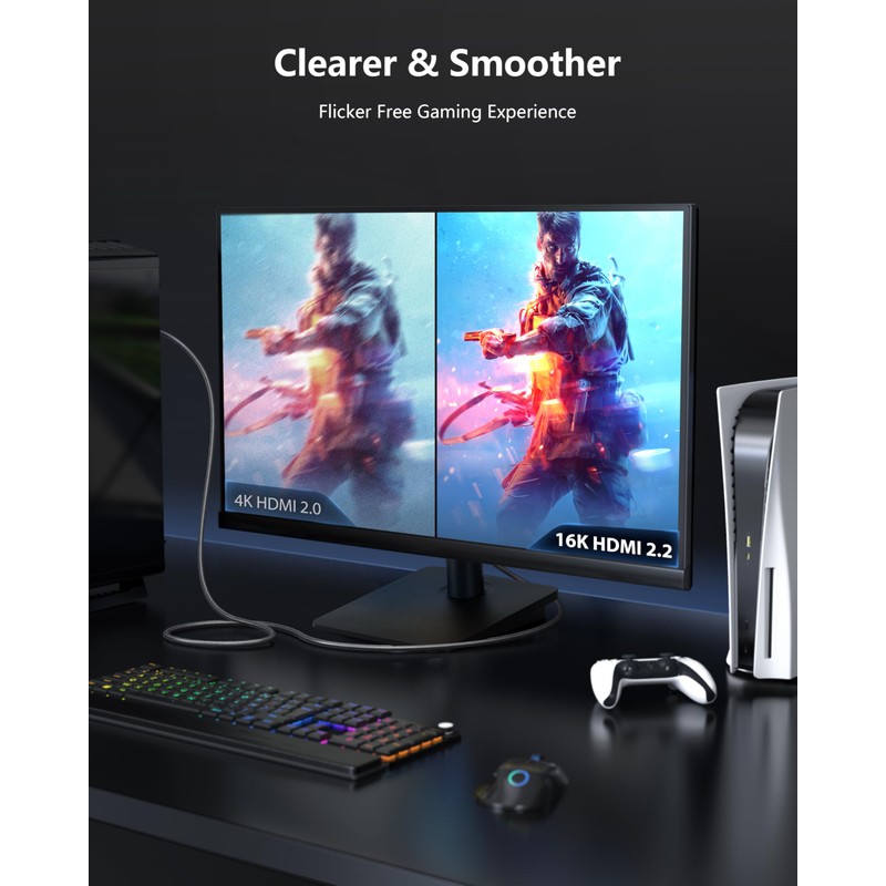CONMDEX 16K HDMI 2.2 Cable 6.6ft, 96Gbps Headroom, 8K@120Hz 144Hz