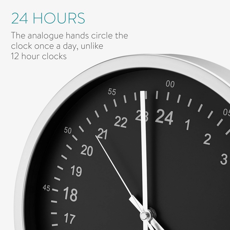 Navaris 24 Hour Wall Clock - 11.8" Analog Military Time
