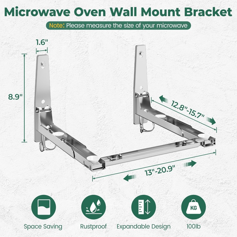 EsLuker.ly Universal Stainless Steel Microwave Oven Wall Mount Bracket with
