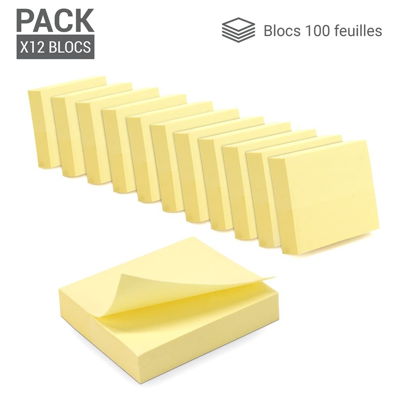 WAYTEX 1200 Sticky Notes Pastel Yellow 12 Pads of 100