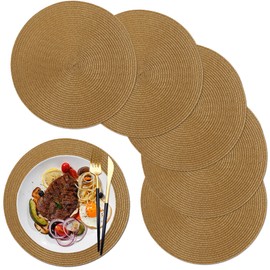 WANYD Round Placemats Set of 6,12.6 Inch Small Circle Placemats Washable Table Mats for Wedding Gifts, Housewarming Gifts Khaki 32CM