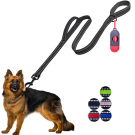 JSXD Dog Leash,5 FT Heavy Duty Double Handle Dog Leash with Comfortable Padded and Reflective,Rope Dog Leashes for Small,Medium,Large Dogs (Wide-Black)
