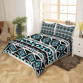 Boho Aztec Bedding Set Western Comforter Cover Kids Boys Girls Cowboy Cowgirl Southwestern Native Duvet Cover Rustic Vintage Retro Ethnic Tribal Geometric Arrow Bed Set Full Size (No Comforter)