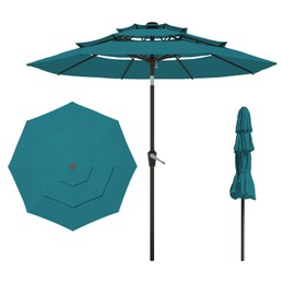 AreShark 9FT 3 Tiers Patio Umbrella with Push Button Tilt/Crank, Outdoor Market Umbrella with 8 Sturdy Ribs for Garden, Lawn, Deck, Backyard and Pool (Lake Blue)