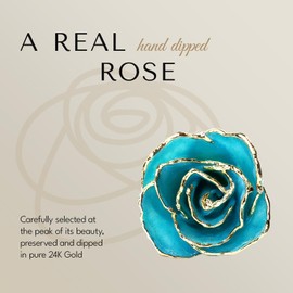 Forever Rose Hand-Dipped in 24K Gold, Aquamarine-Inspired March Birthstone with Sparkles, Real Rose in Luxury Gold Gift Box & Clear Glass Bud Vase – Perfect Ready for March Birthday or Any Occasion