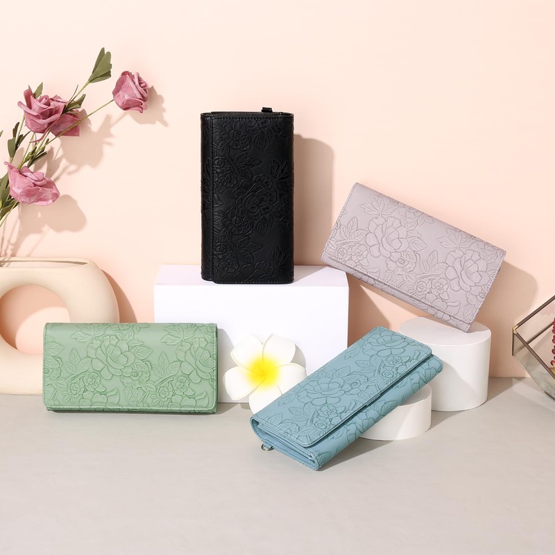 Wallets for Women Vegan Leather RFID Blocking Card Holder Trifold