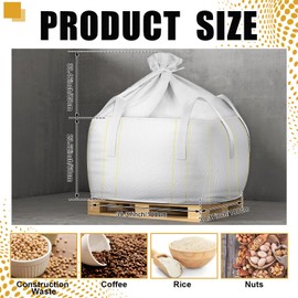 Hoolerry 10 Pcs FIBC Bulk Bag, 1.5 Ton 39" L x 39" W x 24" H 3300lbs Construction Dumpster Bag Heavy Duty Large Duffle Top Flat Bottom Woven Polypropylene Container for Sand Concrete Industrial