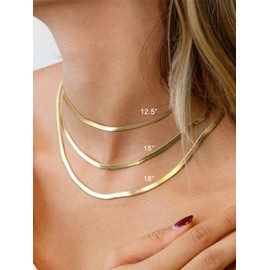 FOCALOOK Gold Choker Necklaces for Women 12inch 3mm Flat Snake Chain 18K Gold Plated Stainless Steel Herringbone Necklace