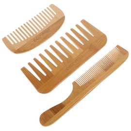 Healvian 3pcs Bamboo Beard Combs Set Lightweight Portable Hair Styling Combs for Barbershops and Home Use for Hair Cutting and Daily Grooming