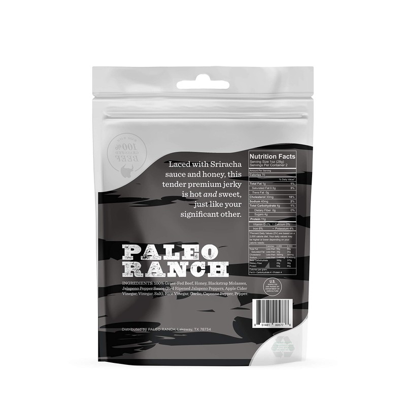 PALEO RANCH Grass-Fed Beef Jerky, All Natural, No Added Hormones,