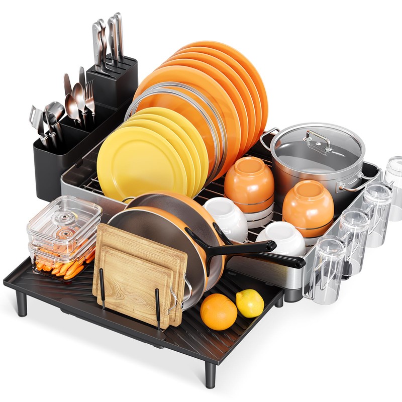 Urackify Dish Rack for Kitchen Counter, 304 Stainless Steel Dish