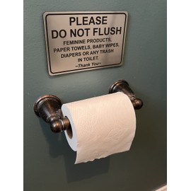 Please Do Not Flush Thank You Bathroom Etiquette Sign Classic Border - 5x7 inches (Silver)