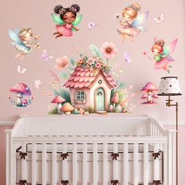 Fairy Garden Wall Stickers for Girls – Pink Mushroom House and Butterflies Decals, Removable Vinyl Cottage Decor for Nursery or Bedroom