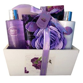Spa Gift Basket, Spa Basket with Lavender Fragrance, Lilac color by Lovestee - Bath and Body Gift Set, Includes Shower Gel, Body Lotion, Hand Lotion,
