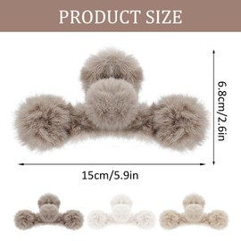 TIHEBAX Fuzzy Hair Clips 3PCS 5.5IN Fluffy Hairball Claw Clip Jumbo Large Claw Clips for Thick&Long Hair Strong Hold Soft Faux Hair Clip Cute Plush Hair Claws for Women&Girls Beige Khaki Brown