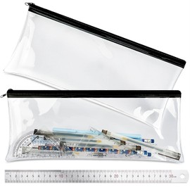 Clear Pencil Case for Exams, 2PCS Transparent Pen Case, 32 cm Waterproof PVC Pencil Pouch, Versatile Storage Bag for Stationery, Toiletries, Makeup, Travel & Office Supplies