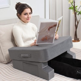 BayHomes Reading Pillow for Gaming/Lap，Lap Pillow with Cup Holder for Reading, Working, Sitting in Floor Sofa, Lap Pillow with Cup Holder Pocket,Grey