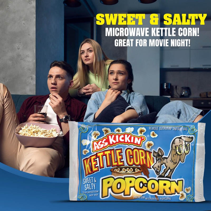 ASS KICKIN' Kettle Corn Microwave Popcorn Bags - 3 Pack