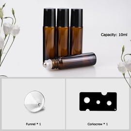 sungwoo 4 Pack Essential Oil Roller Bottles Stainless Steel, 10ml Amber Glass Roller Bottles with Caps for Travel, Perfume and Lip Gloss