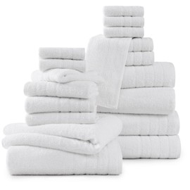 Casa Platino 100% Cotton White Bathroom Towels set, 18 Piece Towel Set inclues 6 Large White Bath Towels(30"x 60"), 6 Hand Towels & 6 Washcloths, Towels for Bathroom -White Towels