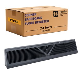 Fits 24" Baseboard Space | Corner Baseboard Register by Handua | Round Type Air Flow Design | 24" External Length Register Vent Cover Grill | Adjustable Lever for Air Flow Control | Black