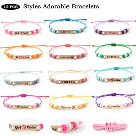 Latocos 12 PCS Kids Friendship Bracelets for Girls Toddler Unicorn Preppy Bracelets Jewelry Clay Beaded Adjustable Bracelet Birthday Party Favors Gifts (Unicorn 2)