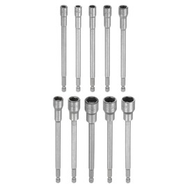 sourcing map 10pcs Nut Driver Drill Bit 5.5-14mm Metric Impact Socket 1/4" Hex Shank 6" (150mm) Extra Long Magnetic 6-Point Sockets Quick-Change CR-V Steel Bolt Setter for Power Drill Drivers
