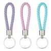 PPhtony Braided Leather Key Fob Car Keychain Ring Woven Strap