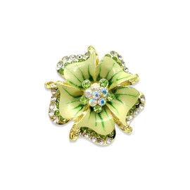 Gold Crystal Flower Leaf Brooches for Womne Elegant Enamel Rhinestone Pearl Floral Brooch Pins Fashion Jewelry Brooch pin Accessories for Women Men Gift (Green crystal flower)