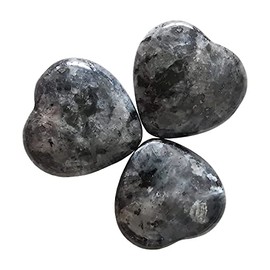Manekieko Pack of 3 Natural Black Labradorite Bag Palm Tree Thumb Healing Crystal Heart Love Worry Stones 25 mm Reiki Balance Crystal and Healing Stones