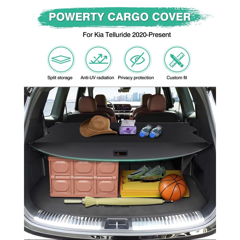 Powerty Cargo Cover for 2020-2025 2026 Kia Telluride Accessories Trunk