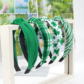 Ardorchid St.Patrick's Day Headbands Irish Green Striped Plaid Headband Lucky Leaf Shamrock Wide Knot Headband for Women Girls Gifts Hair Accessories Hair Hoop