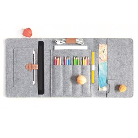 LuckySign Pencil case sketches multifunctional Pad case made felt, A5 - Gray