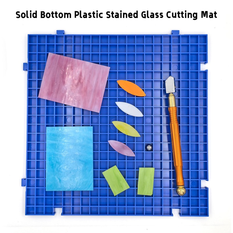 Stained Glass Cutting Mat, Solid Bottom Plastic Grid, Blue, 1