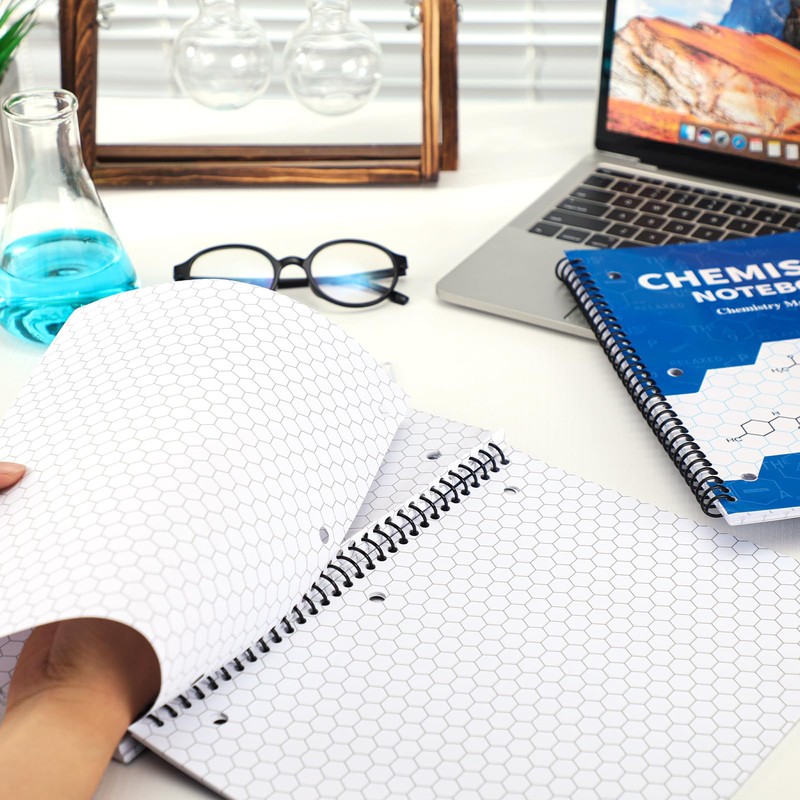 Kolldenn 2 Pcs Organic Biochemistry Spiral Notebook Hexagonal Graph Paper