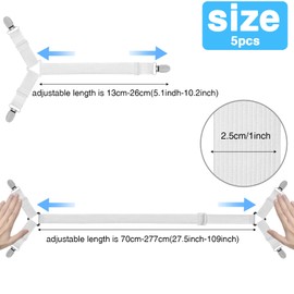 XHTXHT 5 Stück Bettlakenspanner Verstellbar mit Metallclips,lakenspanner, Dreieckiger und Y mit spanngurte für bettlaken,Verstellbare Spannbettlakenhalter für Matratzen,Sofas & Bügelbrett(weiß)
