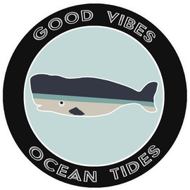 Athena Brands Whale Good Vibes & Ocean Tides - Car Truck Window Bumper Graphic Sticker Decal - Black