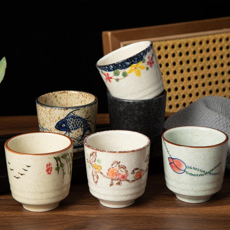yaenoei Japanese Ceramic Tea Cups Set of 6, 6 oz