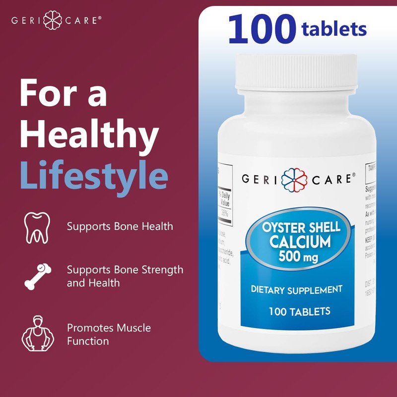 GeriCare Oyster Shell Calcium 500 mg, Bone Health & Strength