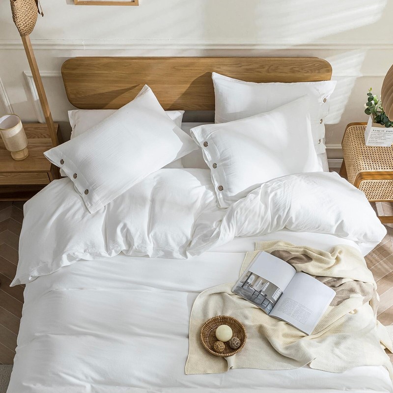 JELLYMONI White Duvet Cover Queen Size - 100% Washed Cotton