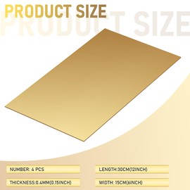 4 Pcs Brass Sheet 12" x 6", 26 Gauge(0.4mm) Thickness Brass Plates Metal Film Attached Brass Plates for DIY Handicrafts Jewelry Model Crafts Repairs Electrical